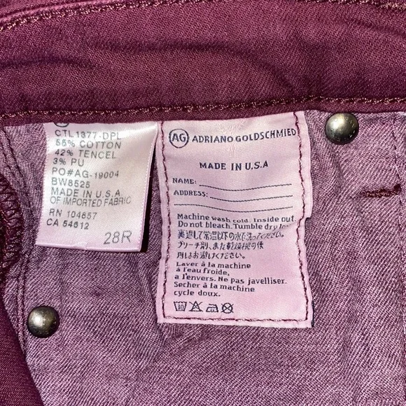 AG Adriano Goldschmied Size 28R The Stevie Ankle Slim Straight Leg Burgundy Jean - Picture 5 of 16